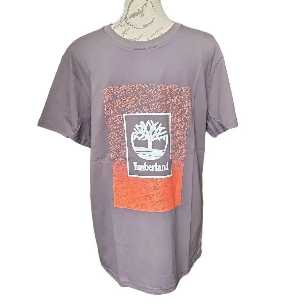 Timberland Men's Size Large Gray Orange Logo Short Sleeve Shirt